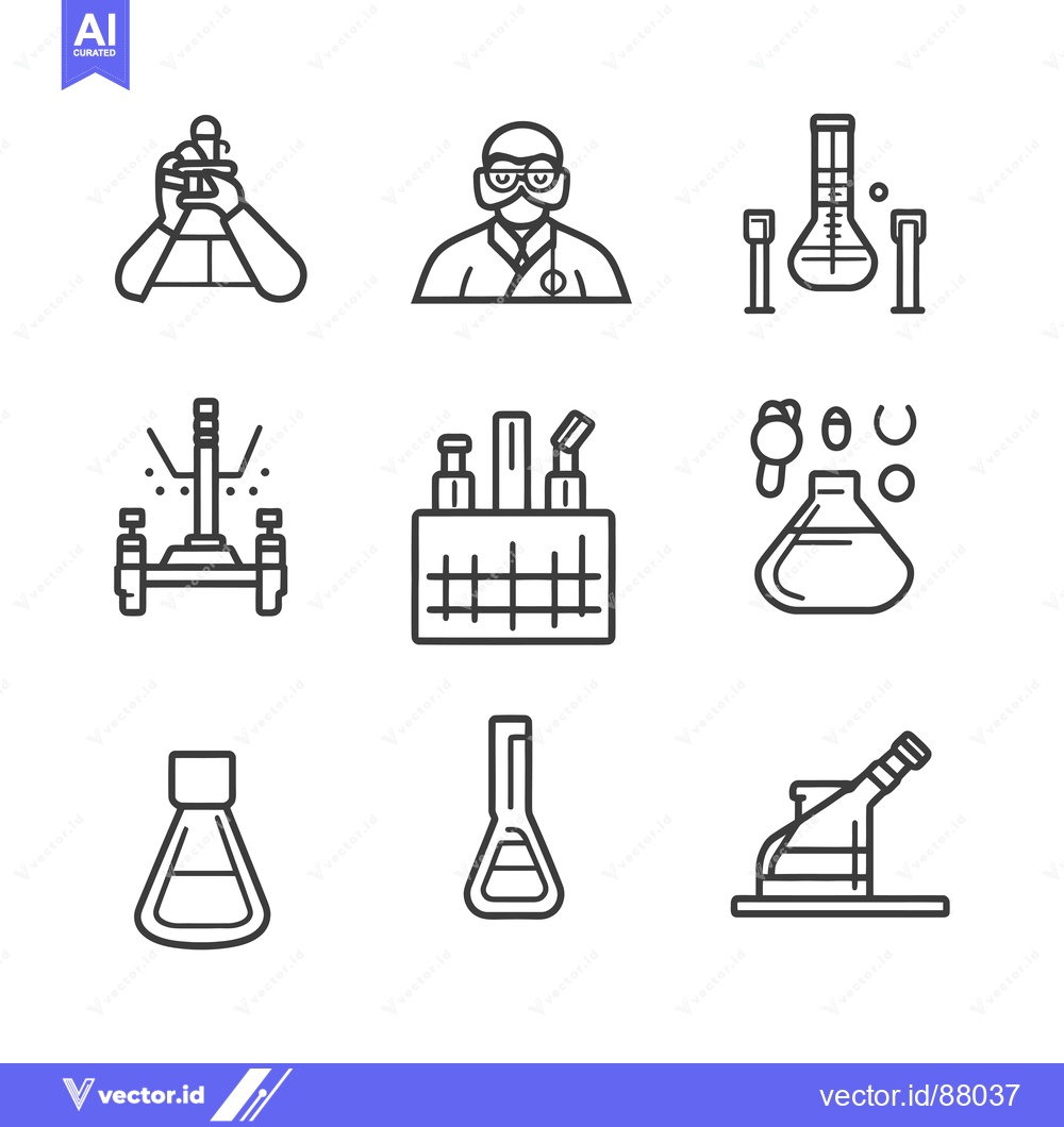 Premium Vector of Nine Line Art Illustrations of Lab Equipment