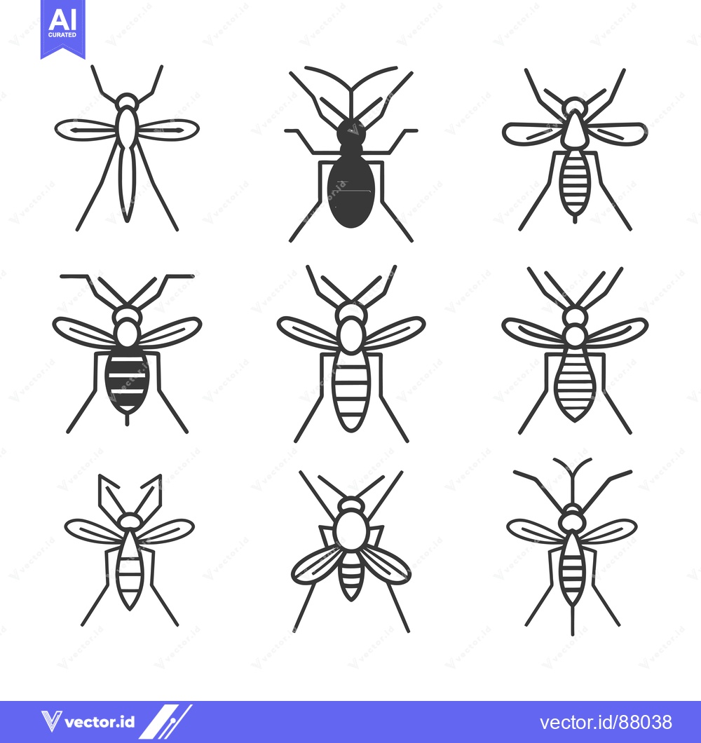 Premium Vector dari Nine Line Art Illustrations of Mosquitoes in Different Poses