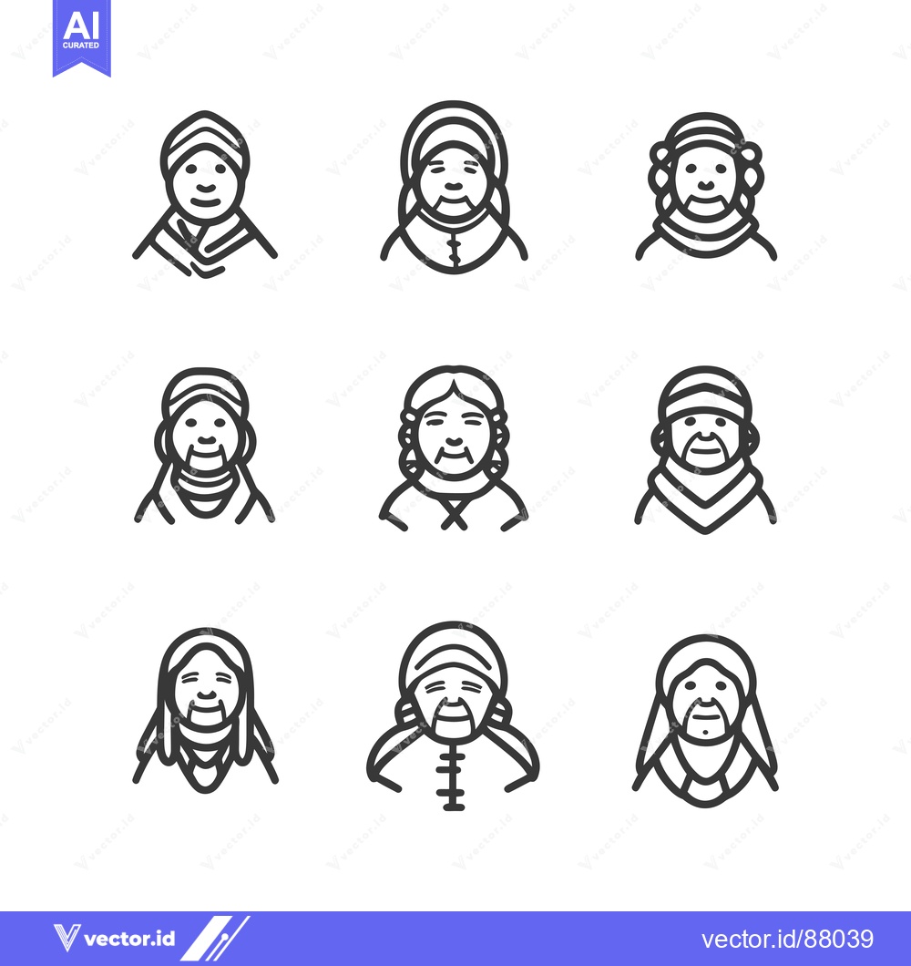 Premium Vector of Nine Line Art Illustrations of Senior Citizens with Different Hairstyl