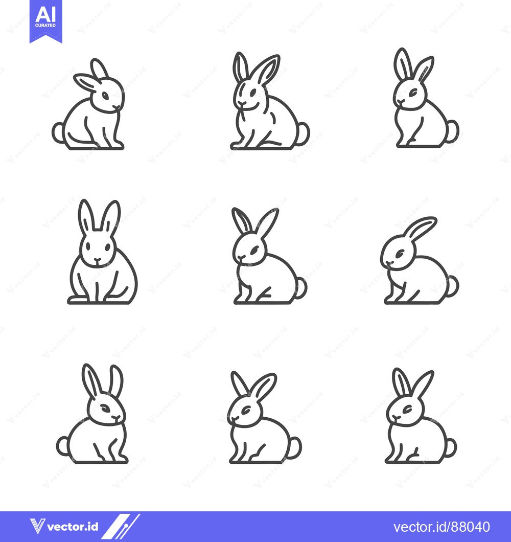 Premium Vector dari Nine Line Art Illustrations of Sitting Bunnies