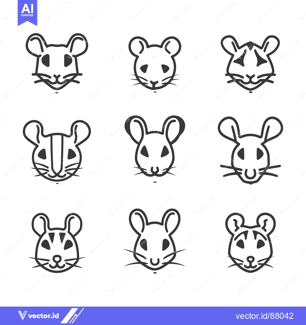 Premium Vector dari Nine Line Art Mouse Faces with Various Features