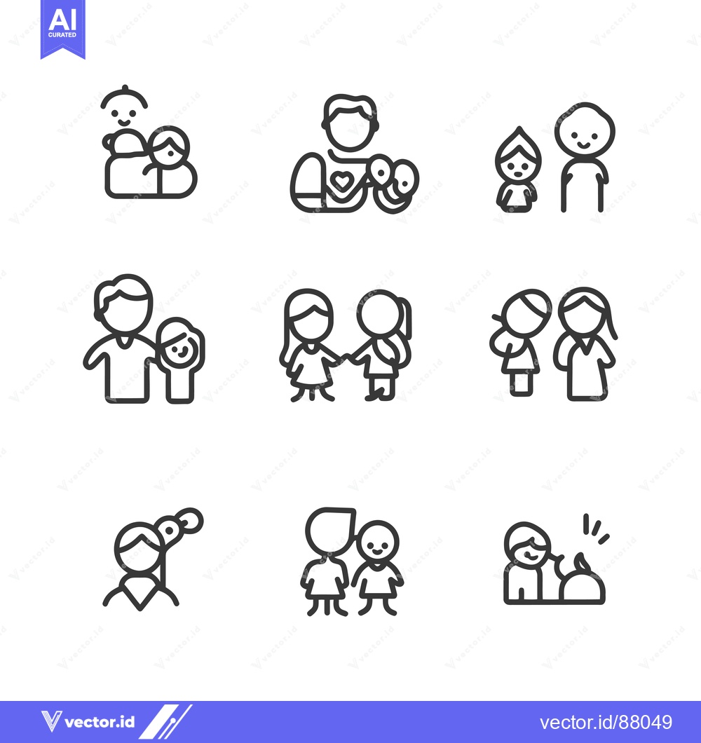 Premium Vector of Nine Line Drawings Depicting Family Relationships