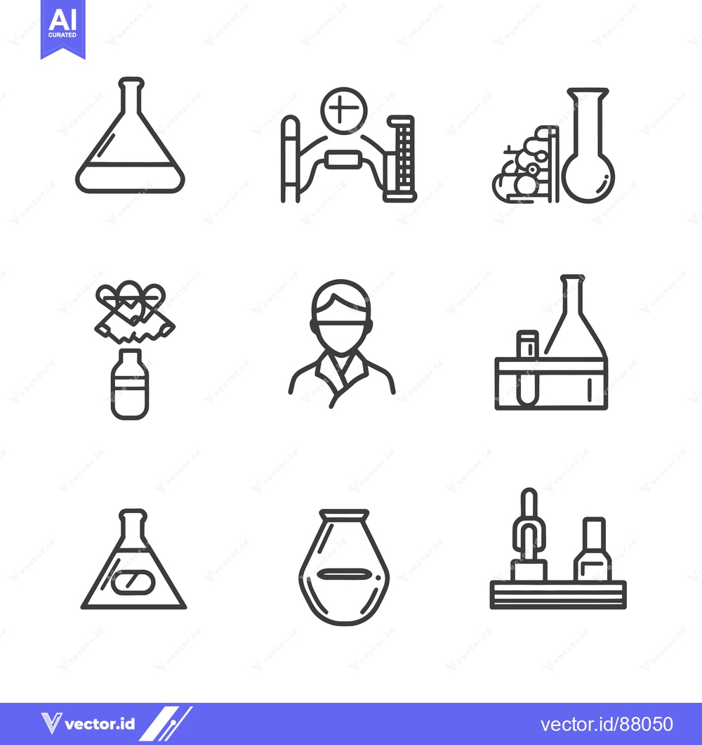 Premium Vector of Nine Line Drawings Depicting Laboratory Items and a Scientist