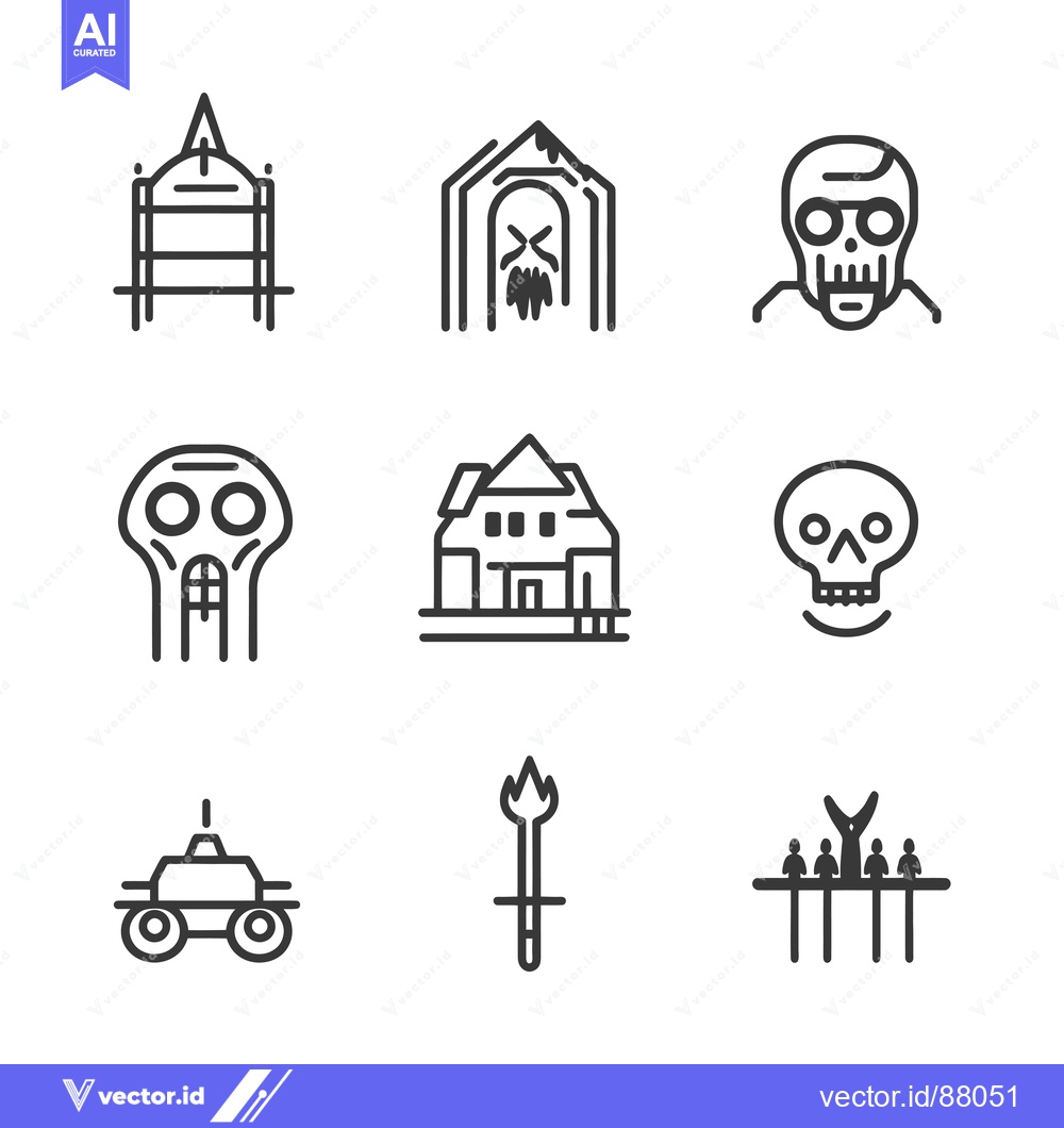 Premium Vector dari Nine Line Drawings Depicting Various Spooky and Creepy Symbols