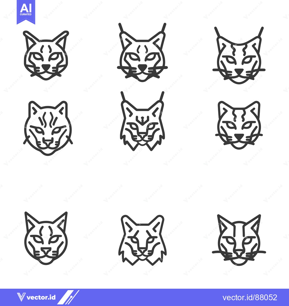 Premium Vector dari Nine Line Drawings of a Bobcat's Head