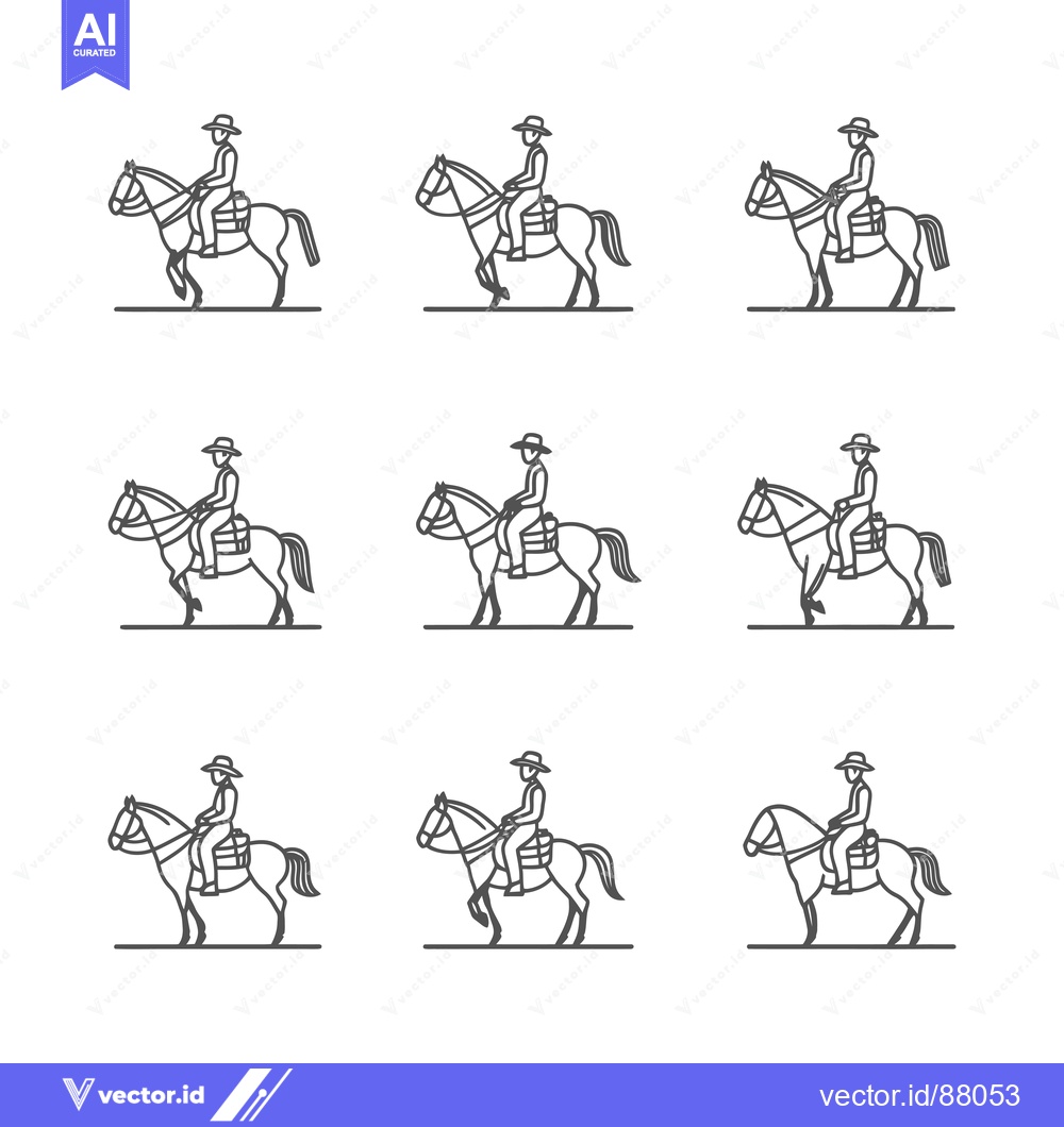 Premium Vector dari Nine Line Drawings of a Cowboy Riding a Horse