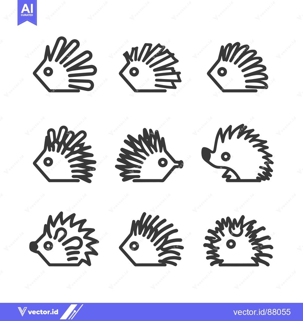 Premium Vector dari Nine Line Drawings of a Hedgehog in Various Poses