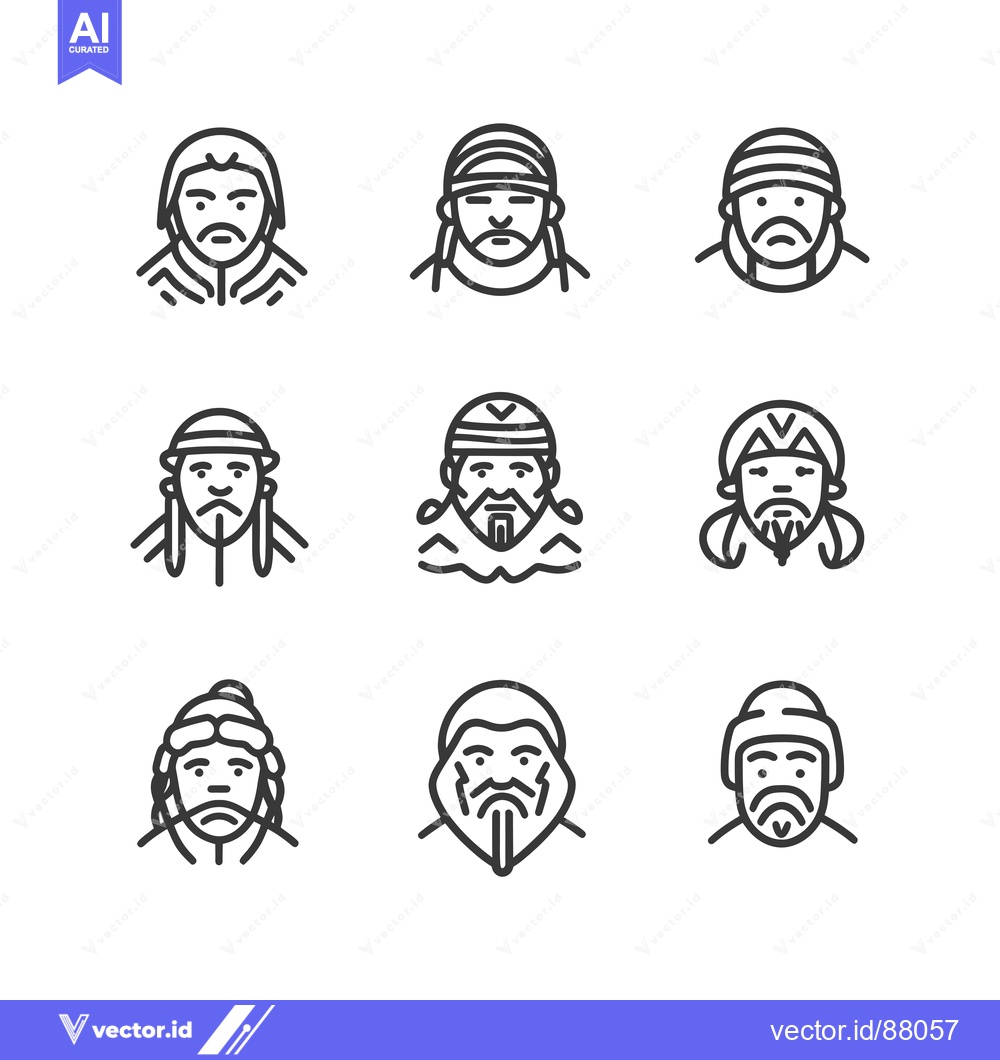 Premium Vector dari Nine Line Drawings of Bearded Men with Various Headwear