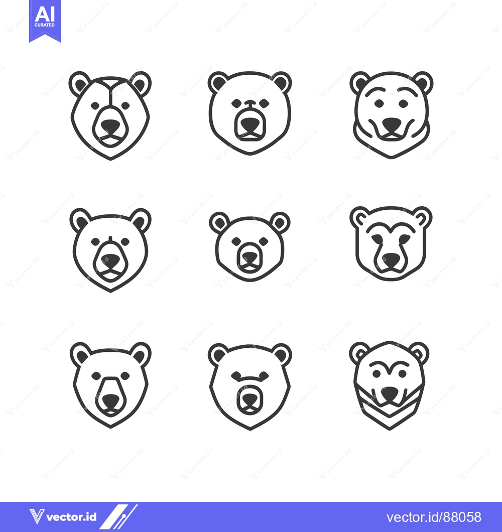 Premium Vector dari Nine Line Drawings of Bear Faces in Different Styles