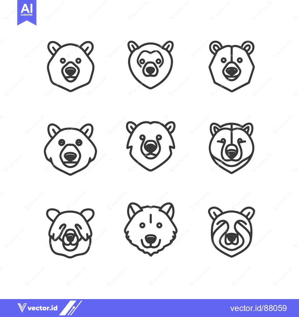 Premium Vector dari Nine Line Drawings of Bear Faces with Various Expressions