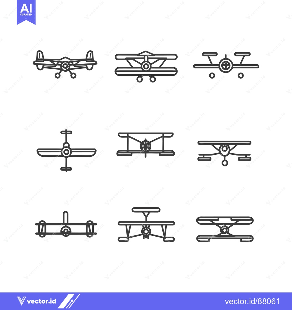 Premium Vector dari Nine Line Drawings of Biplanes in Different Orientations