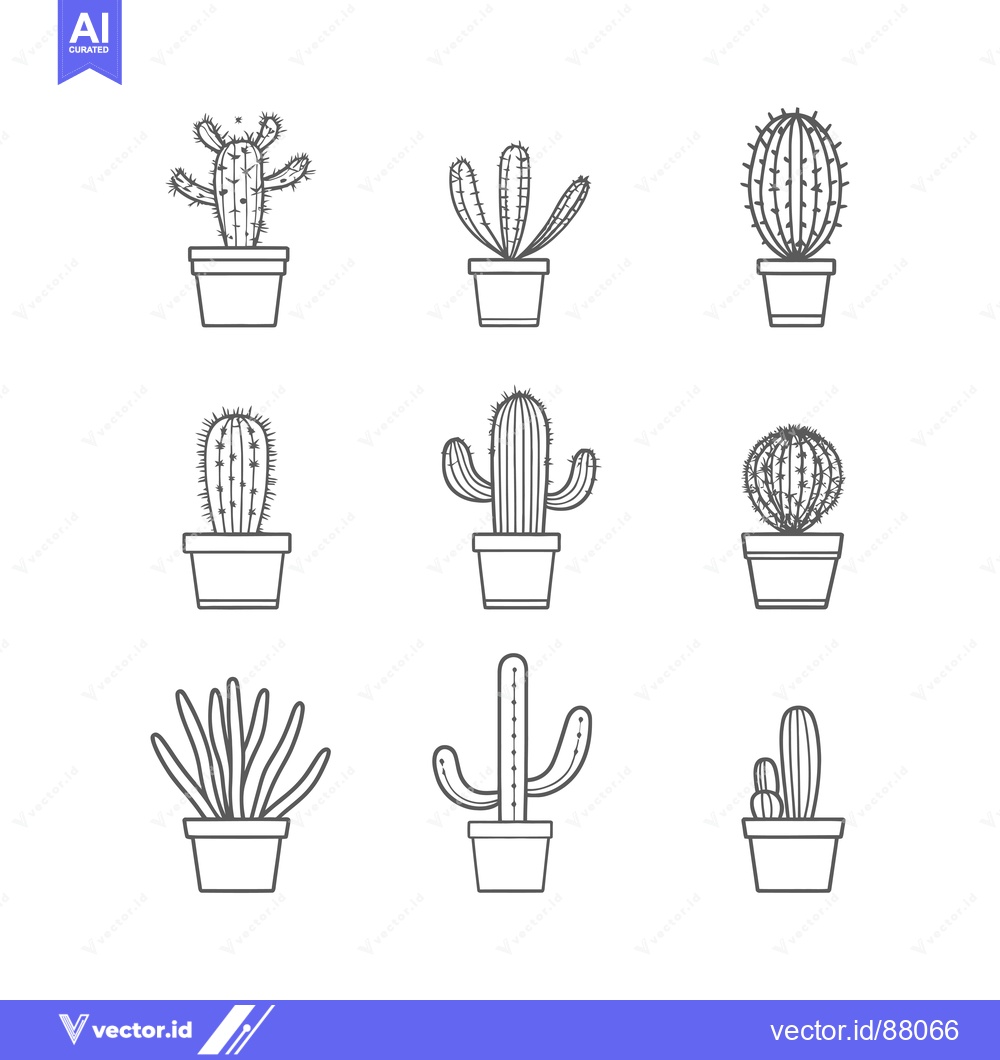 Premium Vector of Nine Line Drawings of Cacti in Pots