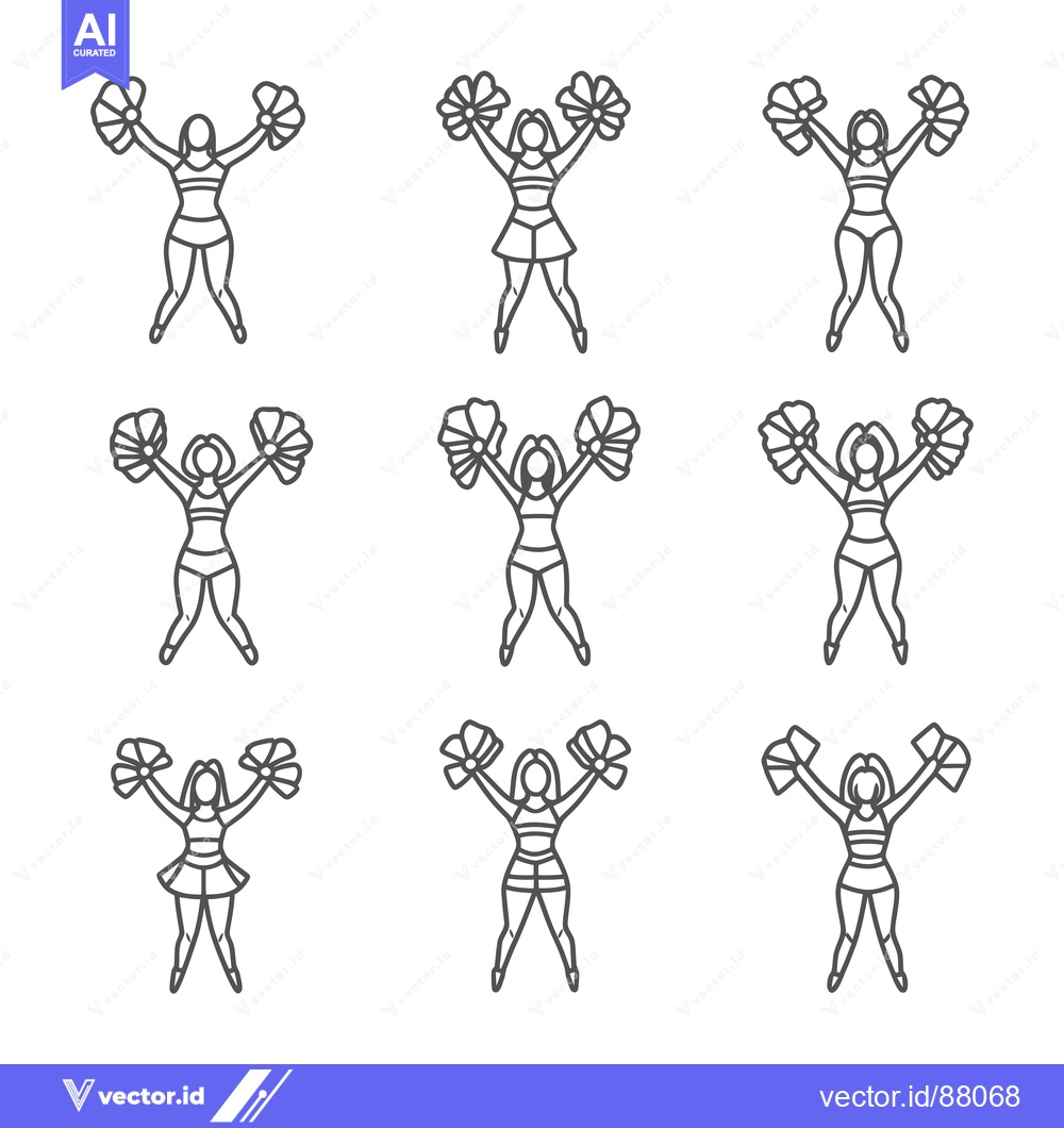 Premium Vector dari Nine Line Drawings of Cheerleaders Holding Pom-Poms