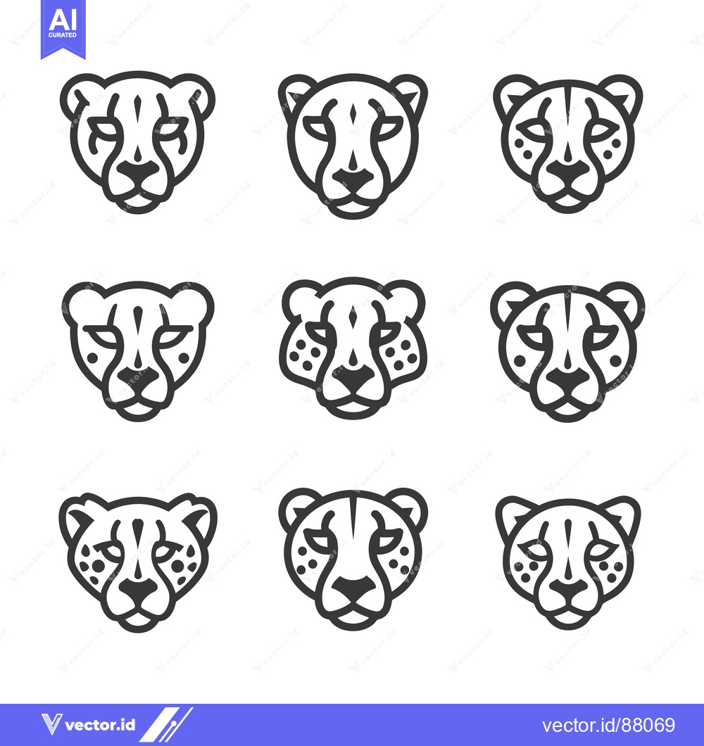 Premium Vector dari Nine Line Drawings of Cheetah Heads with Variations in Spots