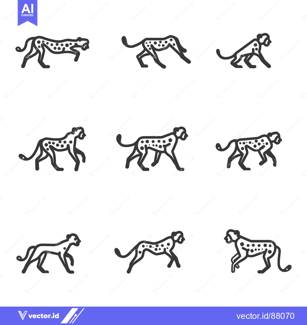 Premium Vector of Nine Line Drawings of Cheetahs in Various Poses
