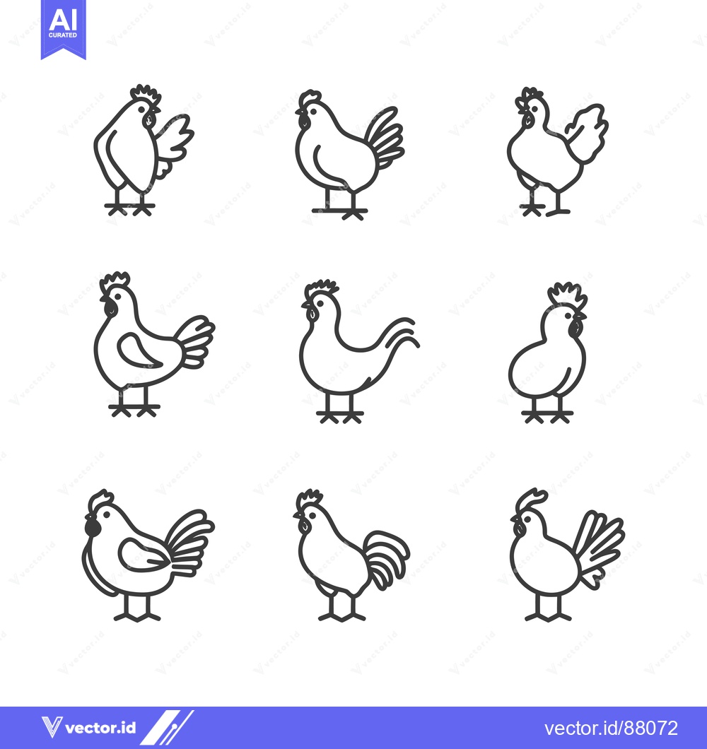 Premium Vector dari Nine Line Drawings of Chickens and Roosters