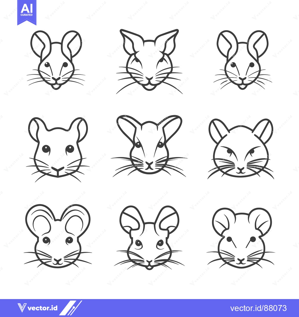 Premium Vector dari Nine Line Drawings of Chinchilla Faces with Variations in Ear Shape an