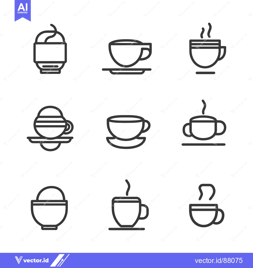 Premium Vector dari Nine Line Drawings of Coffee Cups with Steam