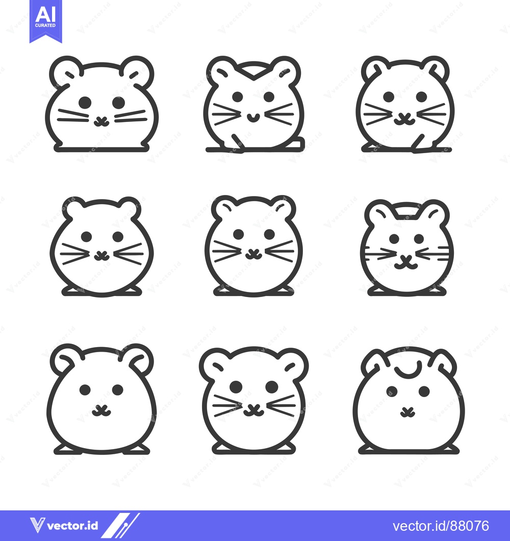 Premium Vector of Nine Line Drawings of Cute Cartoon Hamsters