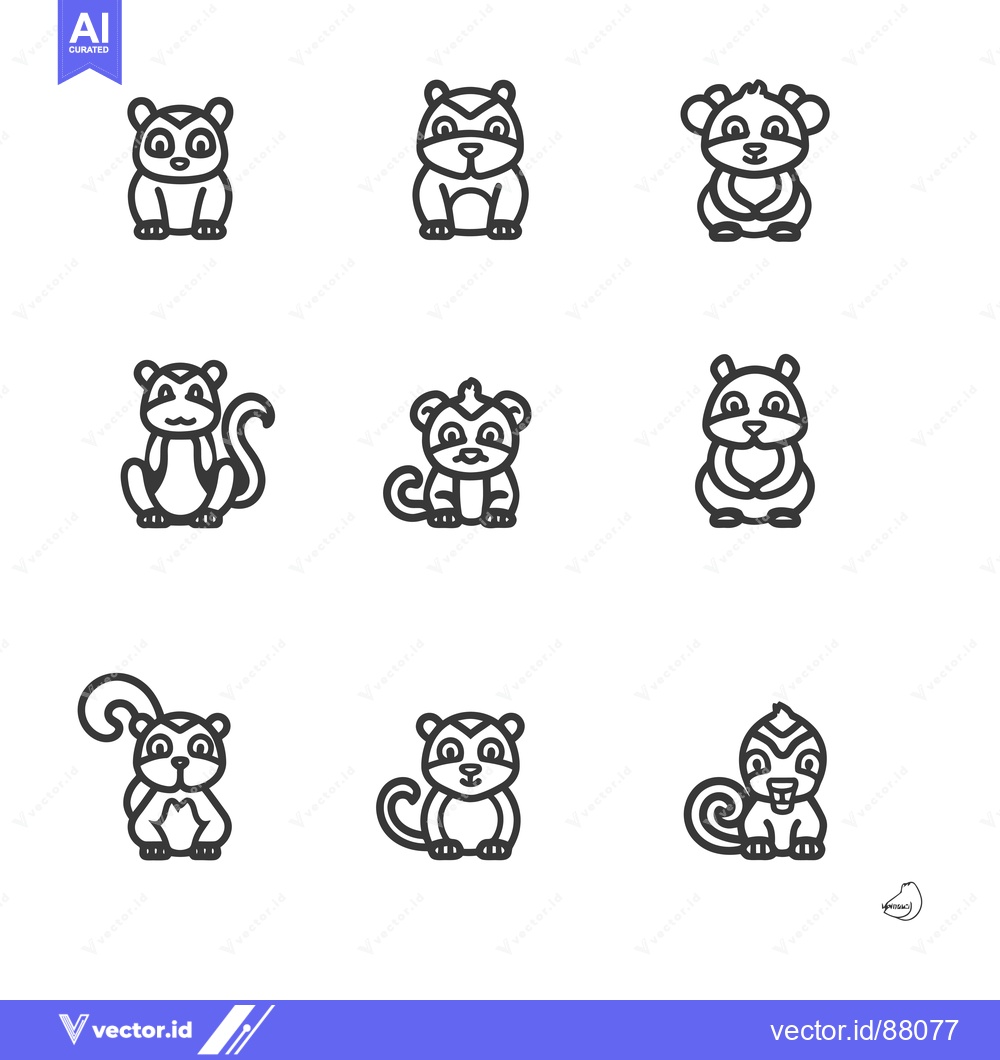 Premium Vector dari Nine Line Drawings of Cute Cartoon Lemurs in Various Poses