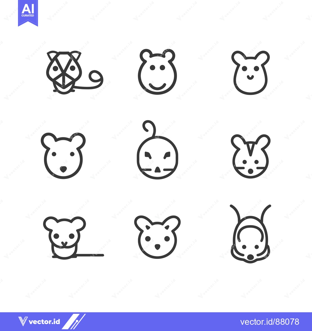 Premium Vector of Nine Line Drawings of Cute Mice and Rats