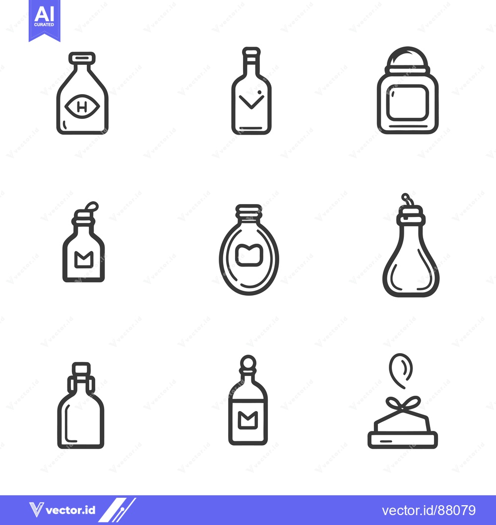 Premium Vector dari Nine Line Drawings of Different Bottles and Containers