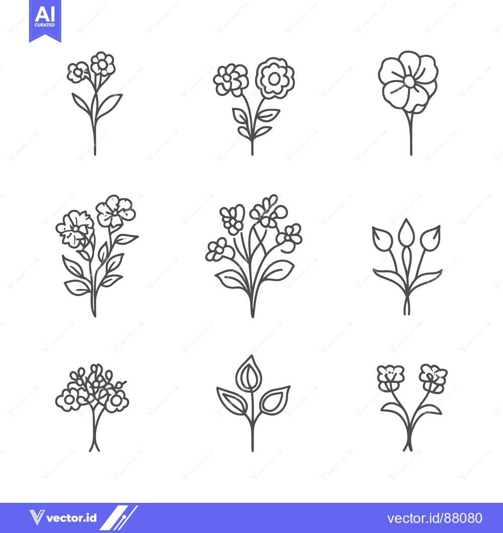 Premium Vector dari Nine Line Drawings of Different Flower Arrangements