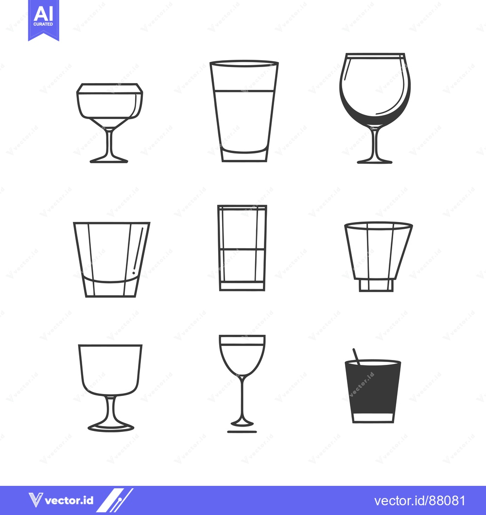 Premium Vector dari Nine Line Drawings of Different Glassware