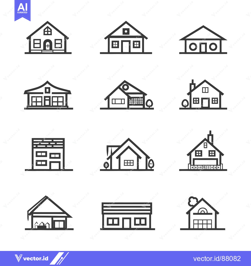 Premium Vector of Nine Line Drawings of Different House Styles