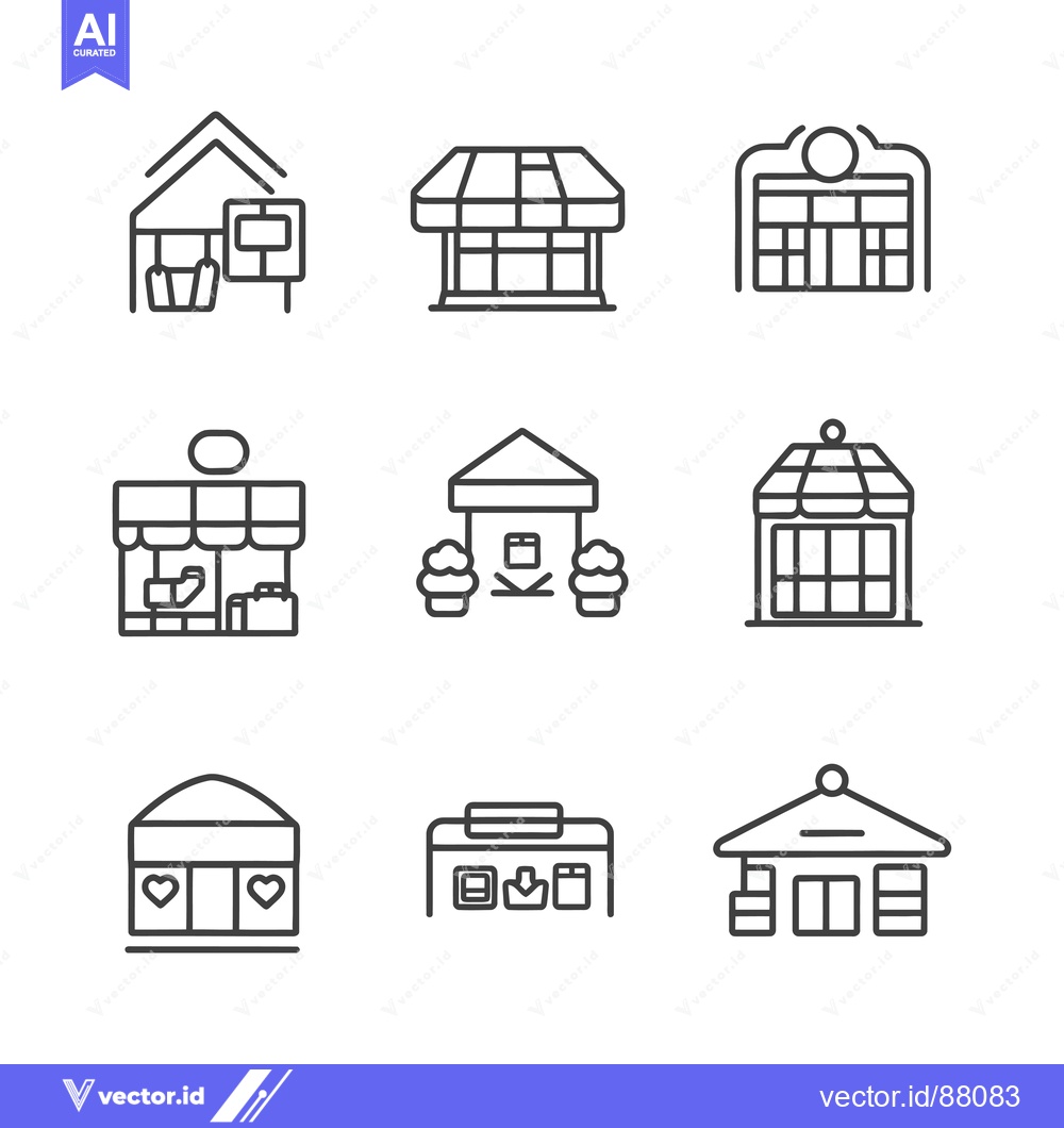 Premium Vector of Nine Line Drawings of Different Shop Facades