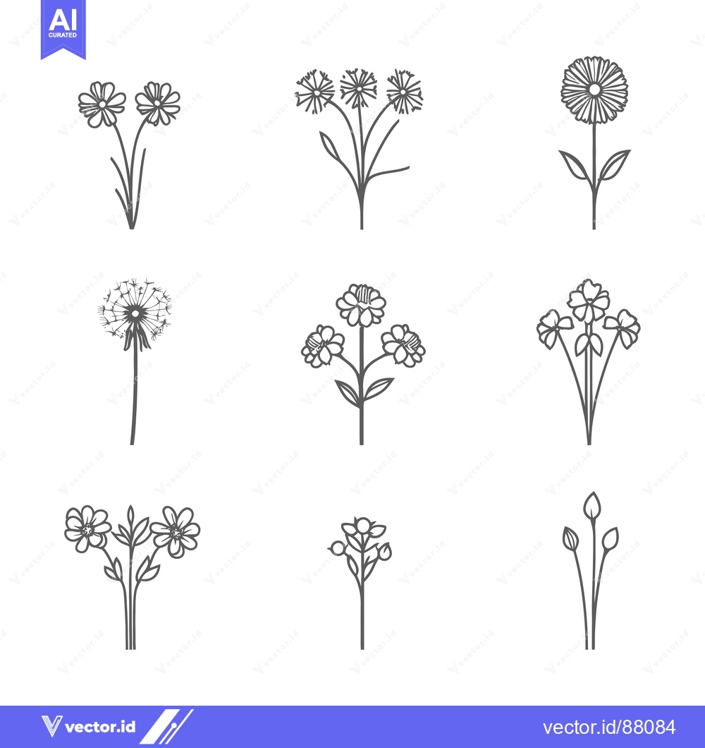 Premium Vector of Nine Line Drawings of Different Types of Flowers