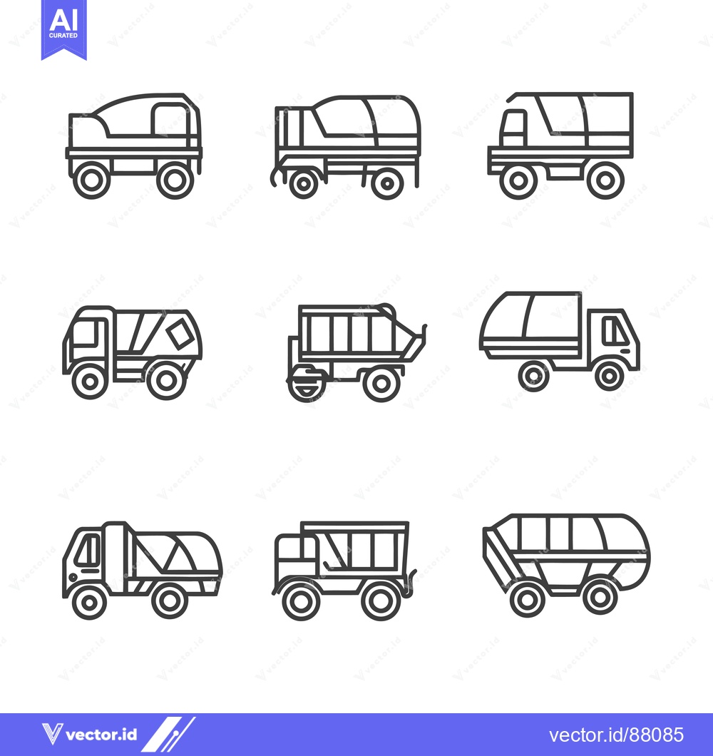 Premium Vector of Nine Line Drawings of Different Types of Trucks