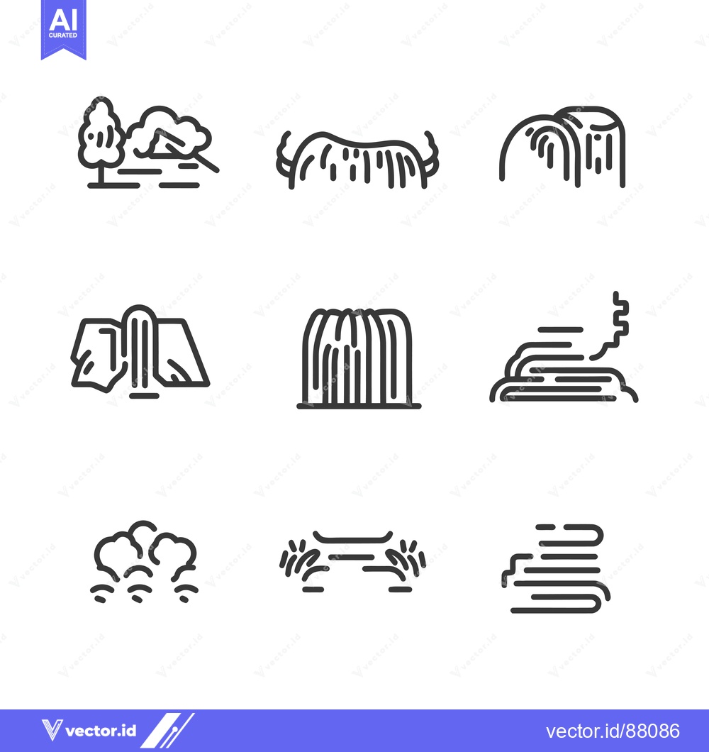 Premium Vector dari Nine Line Drawings of Different Waterfall Styles