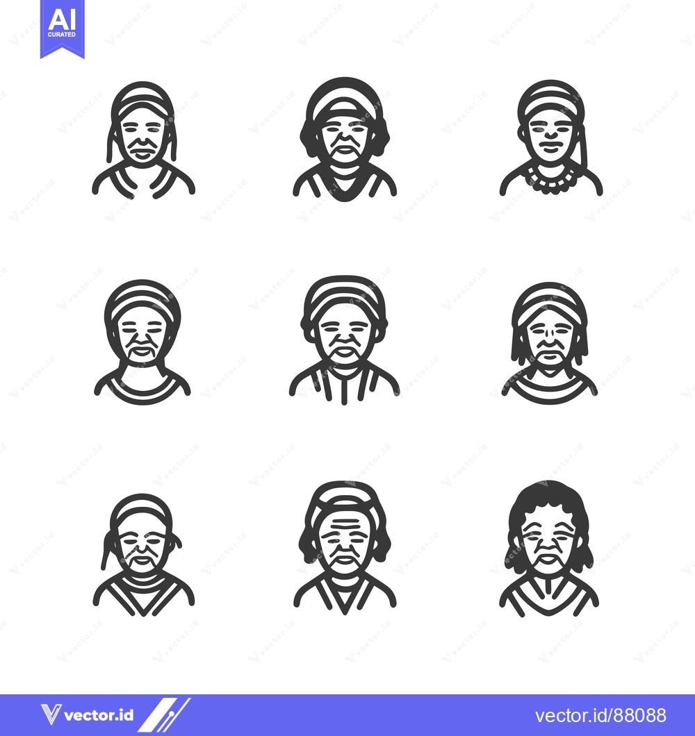 Premium Vector dari Nine Line Drawings of Elderly People with Different Hairstyles and Clo