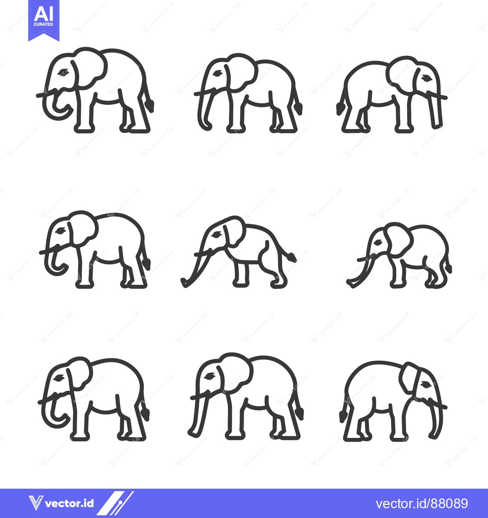 Premium Vector dari Nine Line Drawings of Elephants in Profile