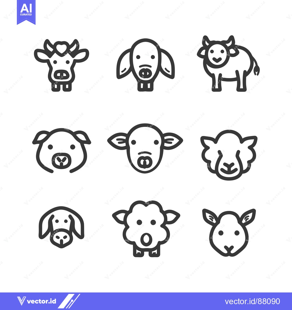 Premium Vector of Nine Line Drawings of Farm Animals