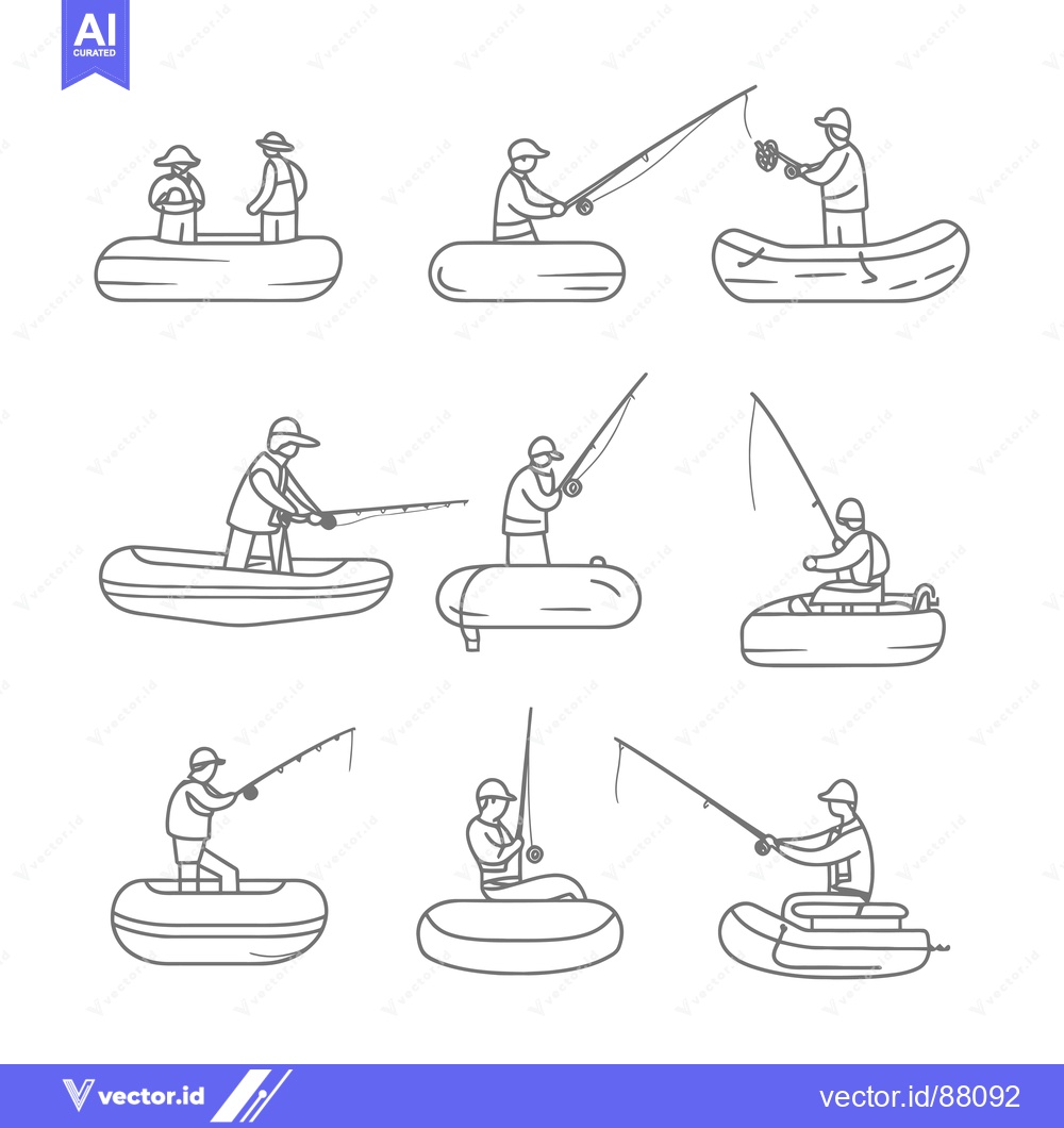 Premium Vector dari Nine Line Drawings of Fishermen in Boats