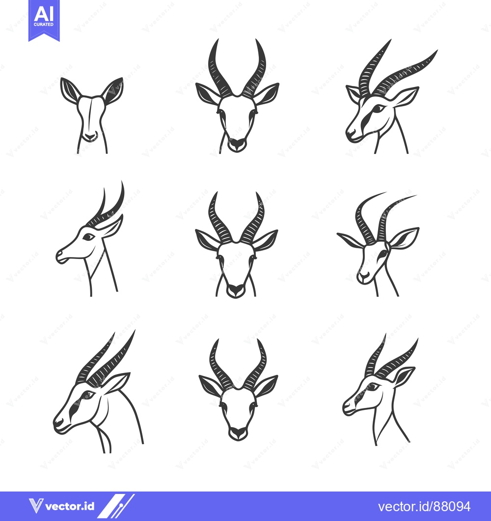 Premium Vector of Nine Line Drawings of Gazelle Heads in Different Poses