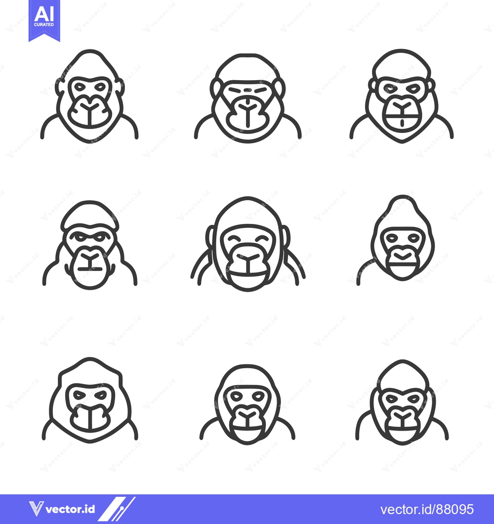 Premium Vector dari Nine Line Drawings of Gorilla Faces with Different Expressions