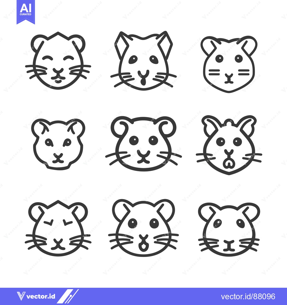 Premium Vector dari Nine Line Drawings of Hamster Faces with Different Expressions