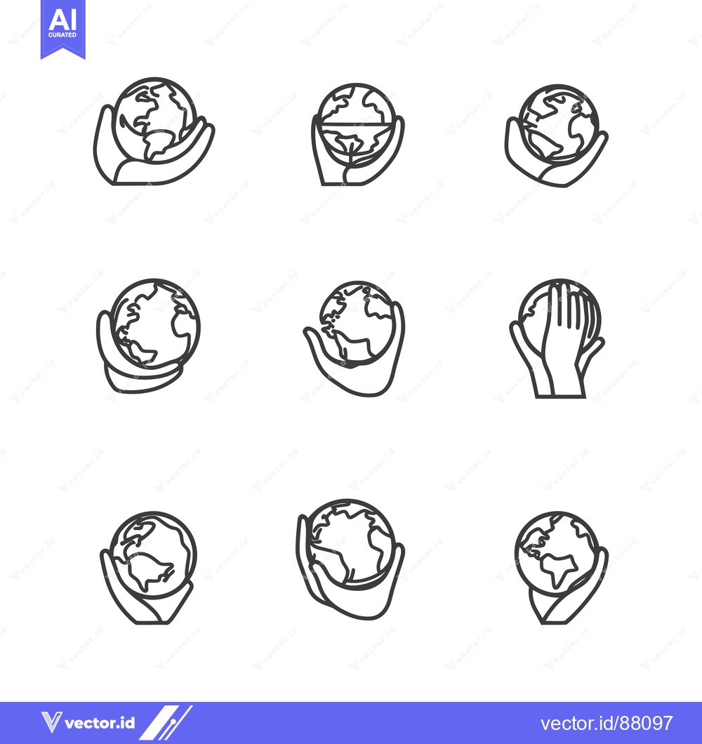 Premium Vector dari Nine Line Drawings of Hands Holding a Globe