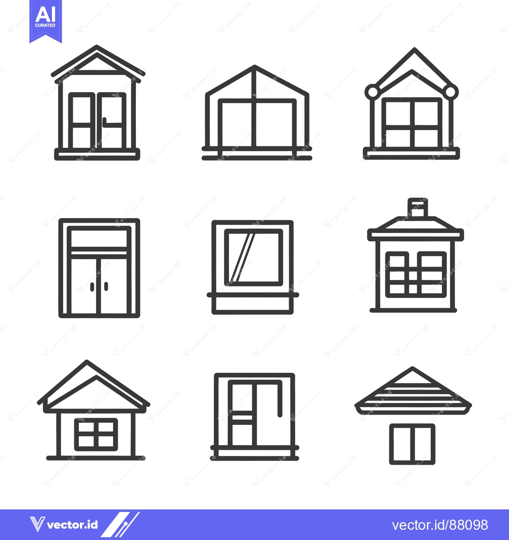 Premium Vector of Nine Line Drawings of Houses and Windows
