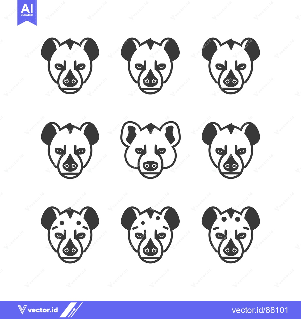 Premium Vector dari Nine Line Drawings of Hyena Heads in Black and White
