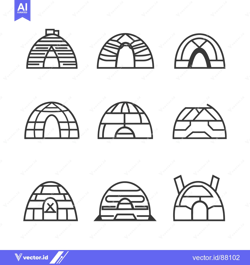 Premium Vector of Nine Line Drawings of Igloo Structures