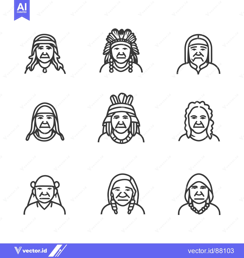 Premium Vector of Nine Line Drawings of Indigenous People's Faces