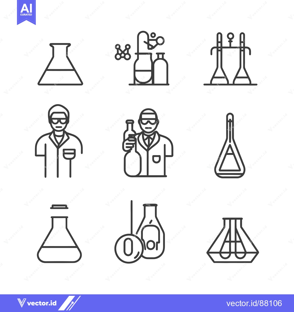 Premium Vector dari Nine Line Drawings of Laboratory Equipment and a Scientist