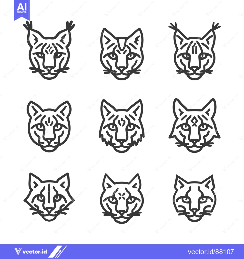 Premium Vector dari Nine Line Drawings of Lynx Heads in Profile