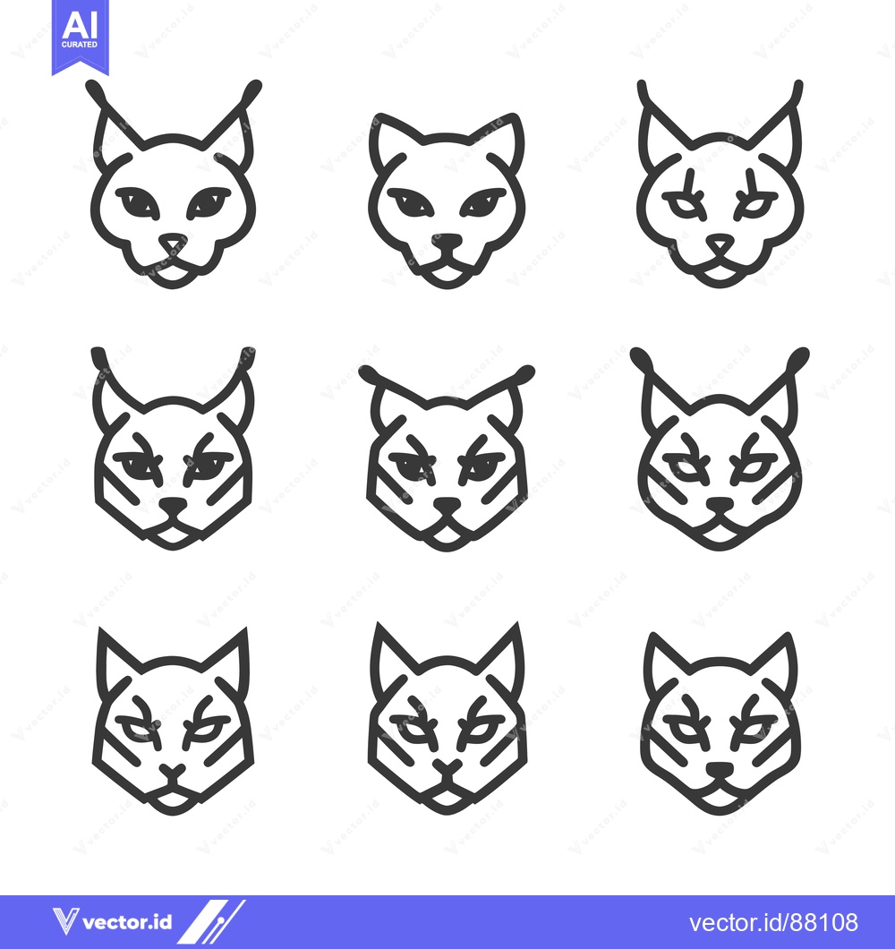 Premium Vector dari Nine Line Drawings of Lynx Heads with Different Ear and Face Detail Va