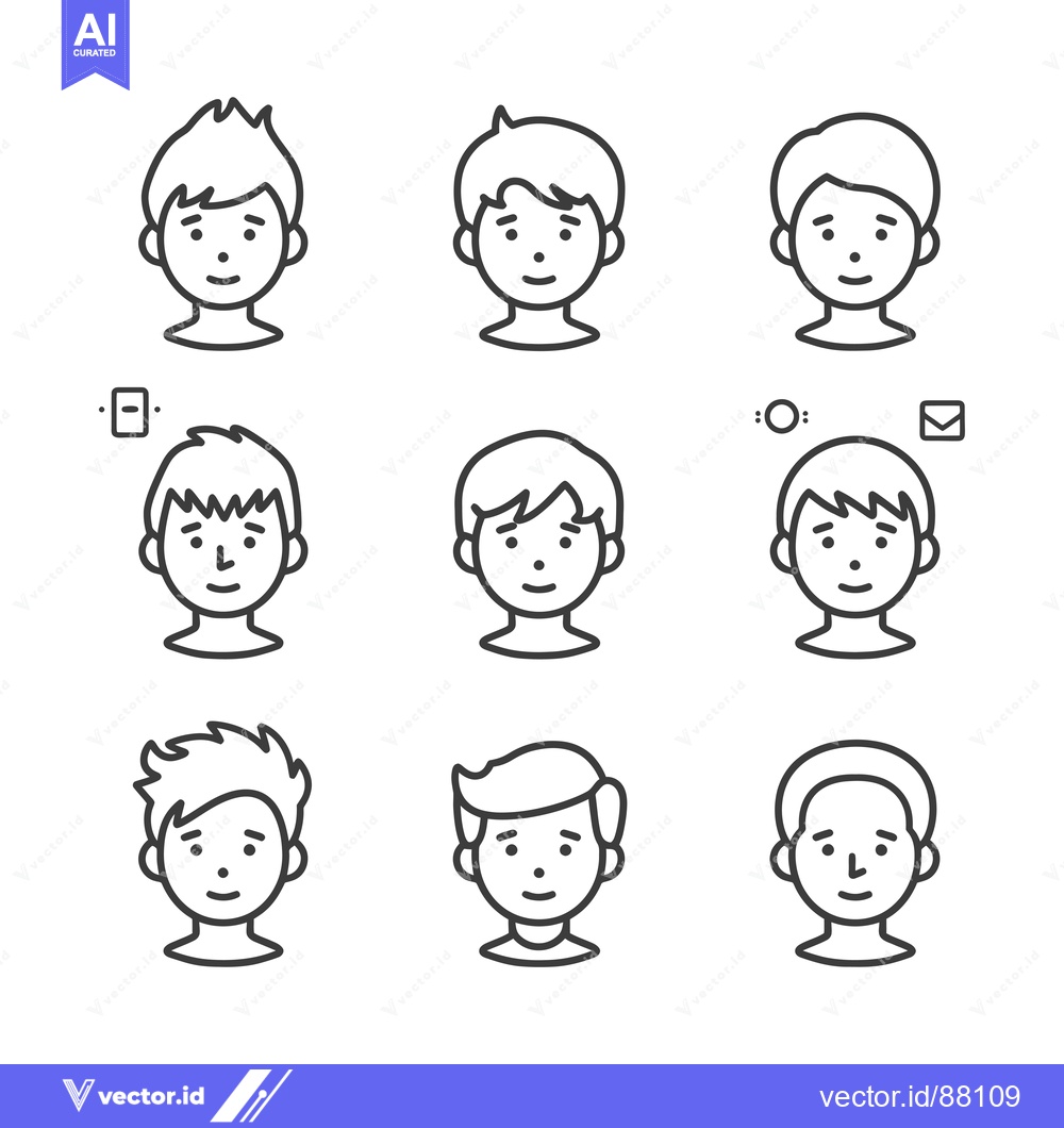 Premium Vector of Nine Line Drawings of Male Faces with Different Hairstyles