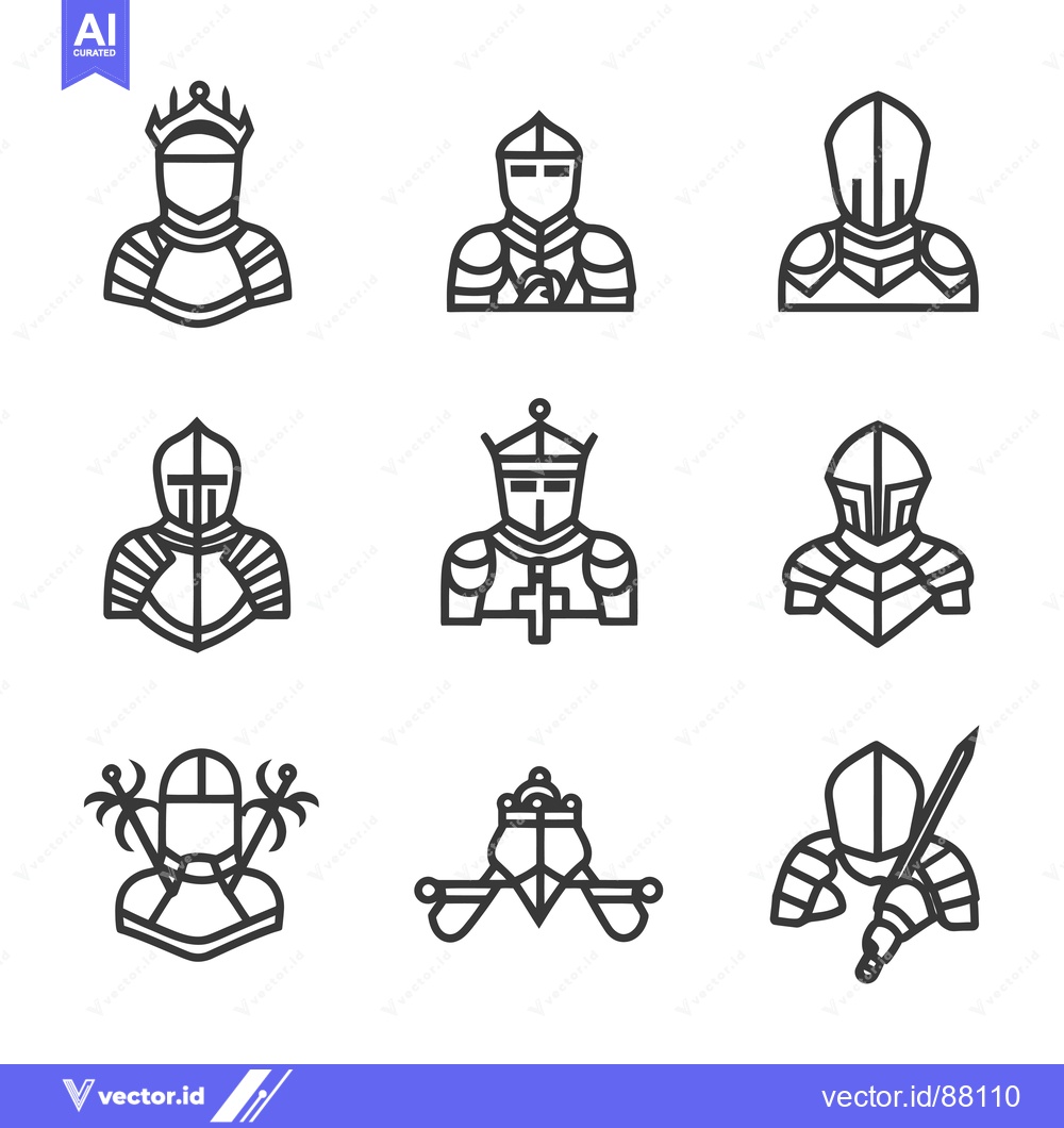 Premium Vector of Nine Line Drawings of Medieval Knights in Armor